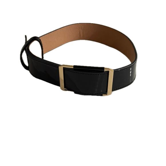 Wide Patent Leather Slide Belt w/ Square Gold Buckle for Dresses or Coats ??✨
